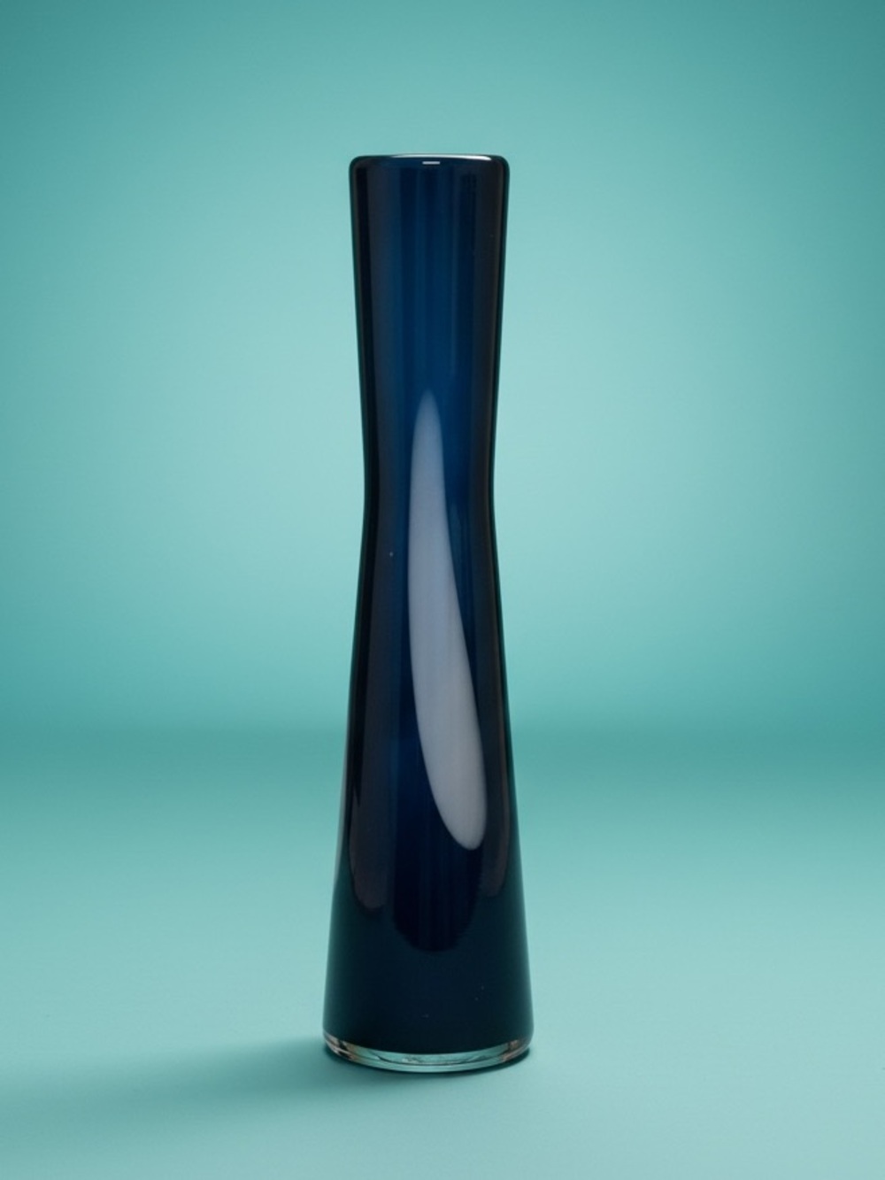 Vintage Mid Century Black White Encased Blown Glass Vase